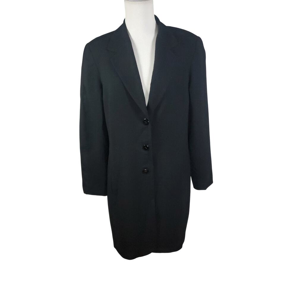 VTG Talbots Black Wool Longline Blazer Jacket Coat Lined Old Money Minimalist 14